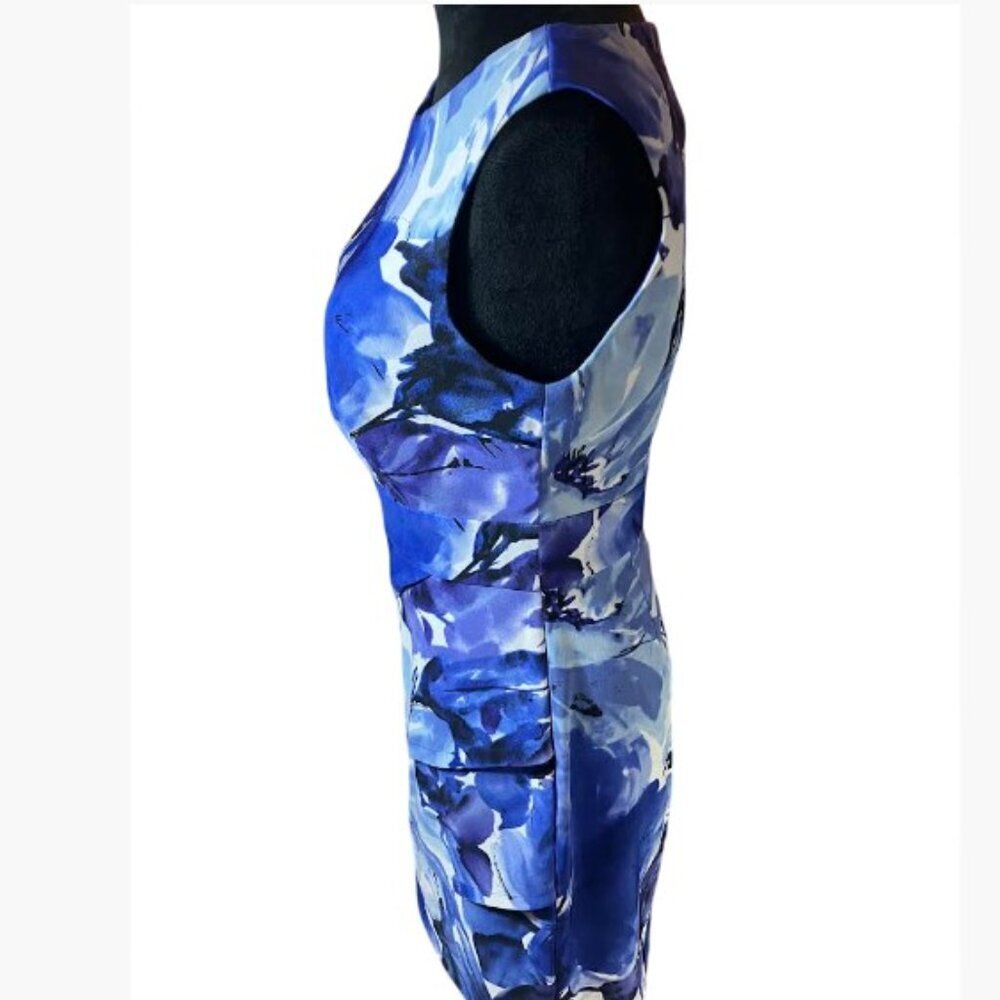 Connected Apparel Blue Floral Print Sleeveless Sheath Casual Dress  Size 6  EUC - Picture 3 of 10